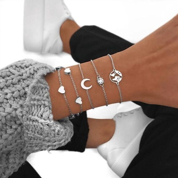 2/$21 World Moon Heart Bangle Bracelet Set - Picture 5 of 8